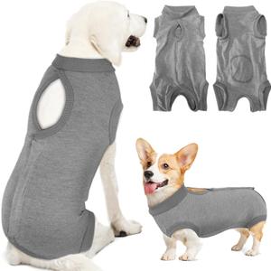 Lukovee Recovery Suit for Dogs, Onesie Surgery Recovery Suit for Female Male Dogs, Abdominal Wounds Cone E-Collar Alternative Prevent Licking Spay Recovery Suit (GY,XXL)