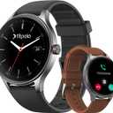 Smart Watches for Men/Women (2 Bands), 1.27 Round Smartwatch Fitness Tracker with Bluetooth Calls (Make/Answer), Heart Rate/SpO2/Sleep Monitor, 12 Days Battery, IP68 Waterproof (Black)