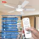 TCL Ceiling Fans with Lights, 52 Inch Low Profile Ceiling Fan with Light and Remote Control, Flush Mount, DC Reversible Motor, Noiseless, 6 Speeds Ceiling Fan for Bedroom (White)