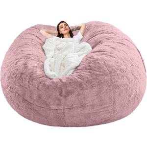 Bean Bag Sofa Cover (Skin Pink, 7FT(D180*H90cm) ONLY Cover)