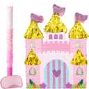 WERNNSAI Princess Castle Piata - Princess Birthday Party Decorations Pink Princess Piata with Blindfold and Bat for Birthday Girls Family Game Princess Theme Birthday Party Supplies 16.4 x 12.4