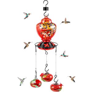 Beeveer Wind Chimes Hummingbird Feeder Glass Hummingbird Feeder Spring Summer Outdoor Hanging Decor Mother's Day Housewarming Gifts Outside Garden Decor for Patio Window Accessories
