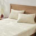 BEDELITE Velvet Fitted Sheet and Pillowcases Set, Luxury Soft Fuzzy Bottom Sheet with Reinforced Elastic Corner Straps, Deep Pocket up to 15 Inch, 1 Fitted Sheet and 2 Pillowcases (Cal King, Cream)