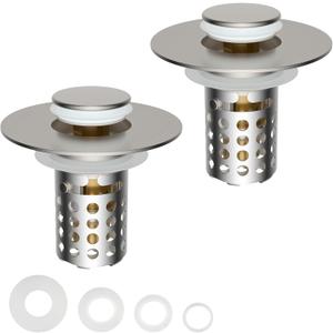 Universal Bathroom Sink Drain Strainer Hair Catcher 2PCS Upgraded with Removable Stainless Steel Filter Basket, 3 in 1 Pop Up Sink Stopper for 1.1''~2.36'' Sink Basin Hole, Brushed Nickel