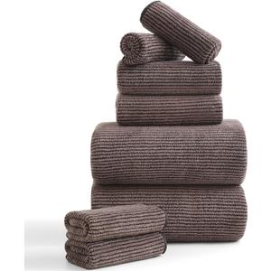 8-Piece Premium Towel Set for Bathroom|2 Oversized Large Bath Sheet, 2 Hand Towels, 4 Washcloths|Soft Cozy Highly Absorbent Fast Dry Microfiber Shower Towel Set for Hotel Bathroom Essentials, Dark Brown
