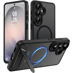 Magnetic for Samsung Galaxy S26 Case, [Compatible with MagSafe][Full Camera Protection][Built-in Invisible Kickstand] Translucent Matte Phone Case for S26 6.3" - Black