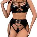 Garter Lingerie for Women Sexy Rave Outfits Shiny Leather Bra and Panty Clubwear Babydoll Bodysuit Medium