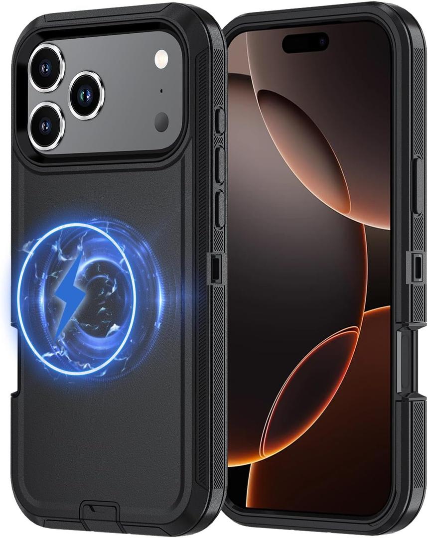 Case Compatible with iPhone 17 Pro Max Heavy Duty Shockproof 3-Layer Full-Body Protection Rugged Cover [Compatible with Magsafe] (Black)