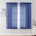 Chyhomenyc Royal Blue Sheer Curtains 63 Inch Length 2 Panels, Rod Pocket Solid Window Sheer Curtain Panels, Elegant Curtains & Drapes for Living Room Bedroom 2 Panels (Royal Blue, 42 W x 63 L)