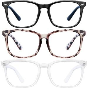 hunsquer Blue Light Glasses for Woman/Men Computer Blue Light Glasses (1a8068 3pack Black+douhua+toumin)