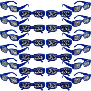 Cuffbow 24 Pcs 2026 Graduation Glasses Class of 2026 Sunglasses Bulk Plastic Eyeglasses Graduation Party Supplies Photo Booth Props (Blue) (Blue)