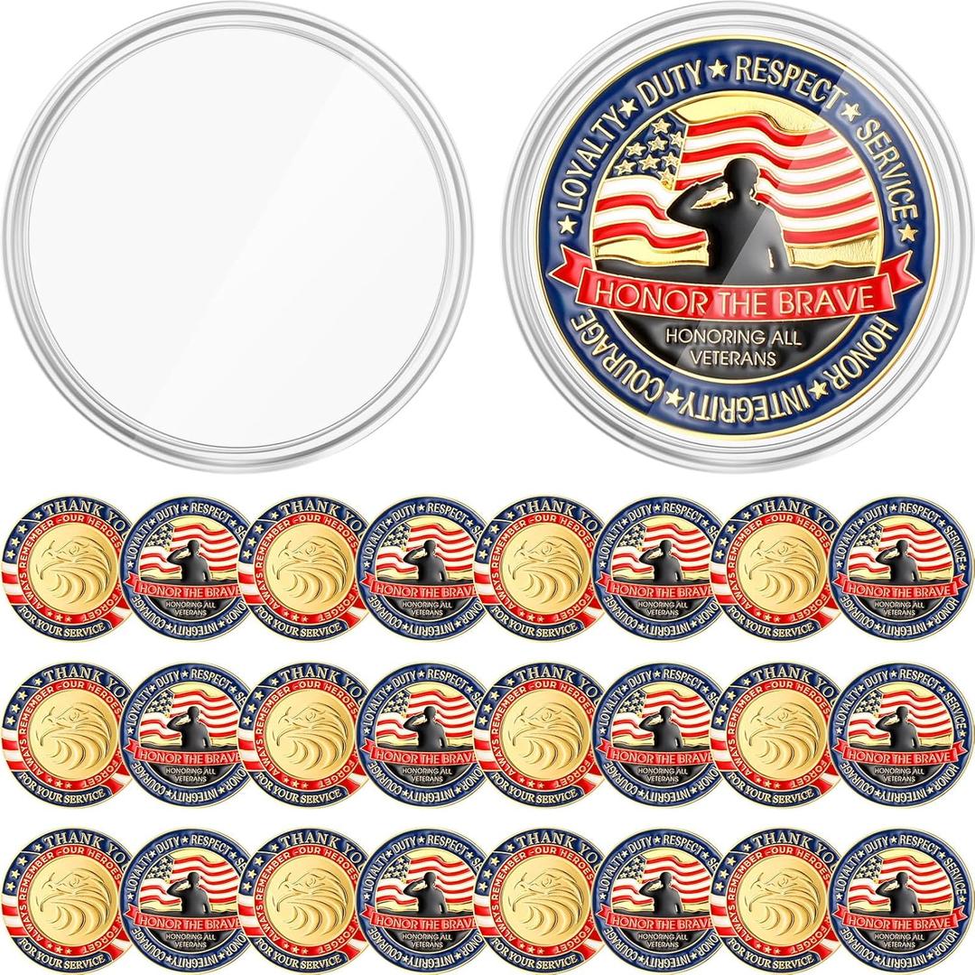 Kigeli 48 Pcs Veterans Military Challenge Coin with Protective Box Thank You for Your Service Appreciation Gift Commemorative Army Military Coins for Memorial Day Men Women, 1.57 x 0.11''