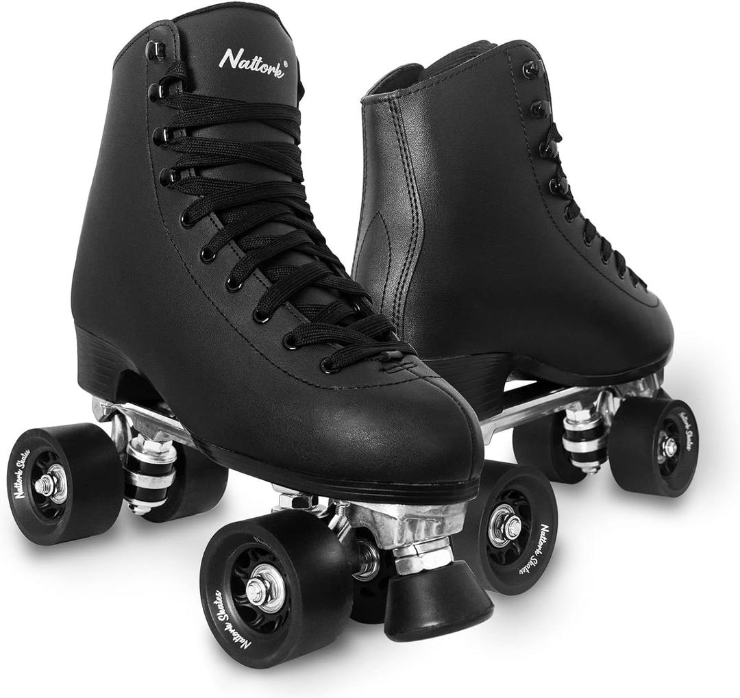 Roller Skates for Women or Men with PU Leather High-top Double Row Rollerskates, Unisex-Adult Indoor Outdoor for Beginners, 