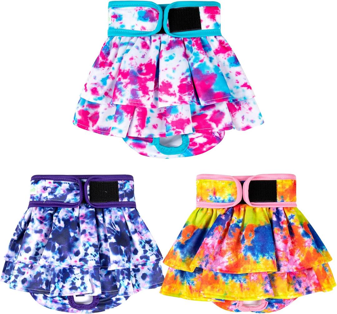 wegreeco Dog Diapers Female (3 Pack), Highly Absorbent Puppy Doggie Dog Diapers for Female Dogs Period, Washable Doggy Diapers for Dogs in Heat (Colorful, Medium)