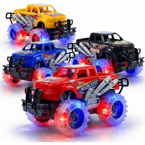 ArtCreativity Light Up Monster Trucks for Boys and Girls, 4-Pack Toy Truck Set, Monster Trucks for Boys 3 4 5 6 7 8 Years Old, Toddler Monster Truck Toys, Light Up Trucks