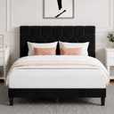 Novilla Full Size Bed Frame, Full Bed Frame with Headboard, Velvet Upholstered Pull-Point Headboard, No Box Spring Needed, Metal Support Heavy Duty Feet, Easy Assembly, Black Velvet