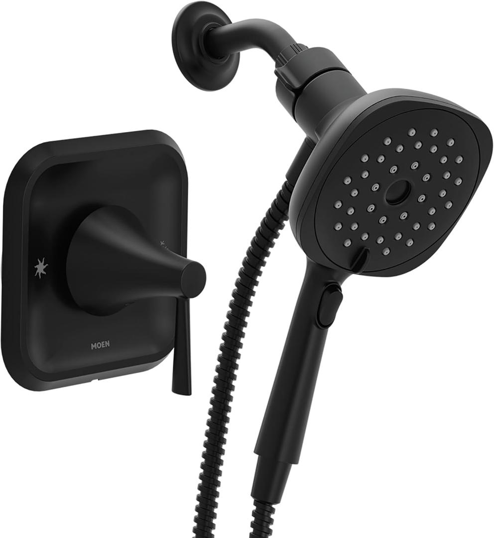 Moen Ronan Matte Black Single-Handle Modern Shower Faucet with Square Handheld Rain Shower Spray Head Featuring Magnetix, Valve Included, 82023BL
