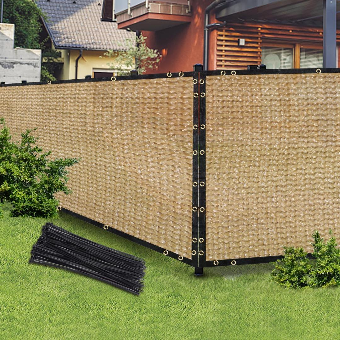 Sand 4FT X 50FT Outdoor Privacy Screen Fence & Mesh Shade Net Cover, Ideal for Garden and Backyard - Enhances Privacy for Fencing & Chain Link, Perfect for Patio Privacy Wall, SlatsFreestanding
