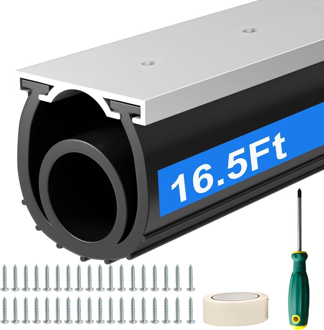 alophoty 16.5 FT Garage Door Seal Bottom Kit - Heavy Duty EPDM Rubber U+O Ring Weather Stripping with Pre-drilled Aluminum Track, Universal Replacement Stops Rain, Drafts & Pests, Easy to Install