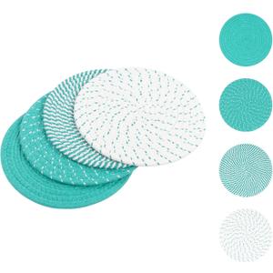 SHACOS 8 Inches Trivets for Hot Dishes, 4 Pieces Cotton Trivets Mats for Kitchen, Hot Pads for Countertops and Table, Heat-Resistant Pot Holders for Hot Pots and Pans(Teal Blue, 4pcs)
