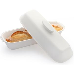 Ceramic Loaf Pans for Baking Bread,Unglazed Stoneware Bakeware for Baking Homemade Loaves, Square Bread Baker with Lid for Oven,Easy to Clean, Large
