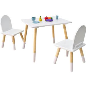 Kids Wood Table and 2 Chair Sets, Toddler Small Multi-Activity Study, Eating, and Playing Table Set for Age 3-7, Child Desk and Chair Set for Daycare, Classroom, Home