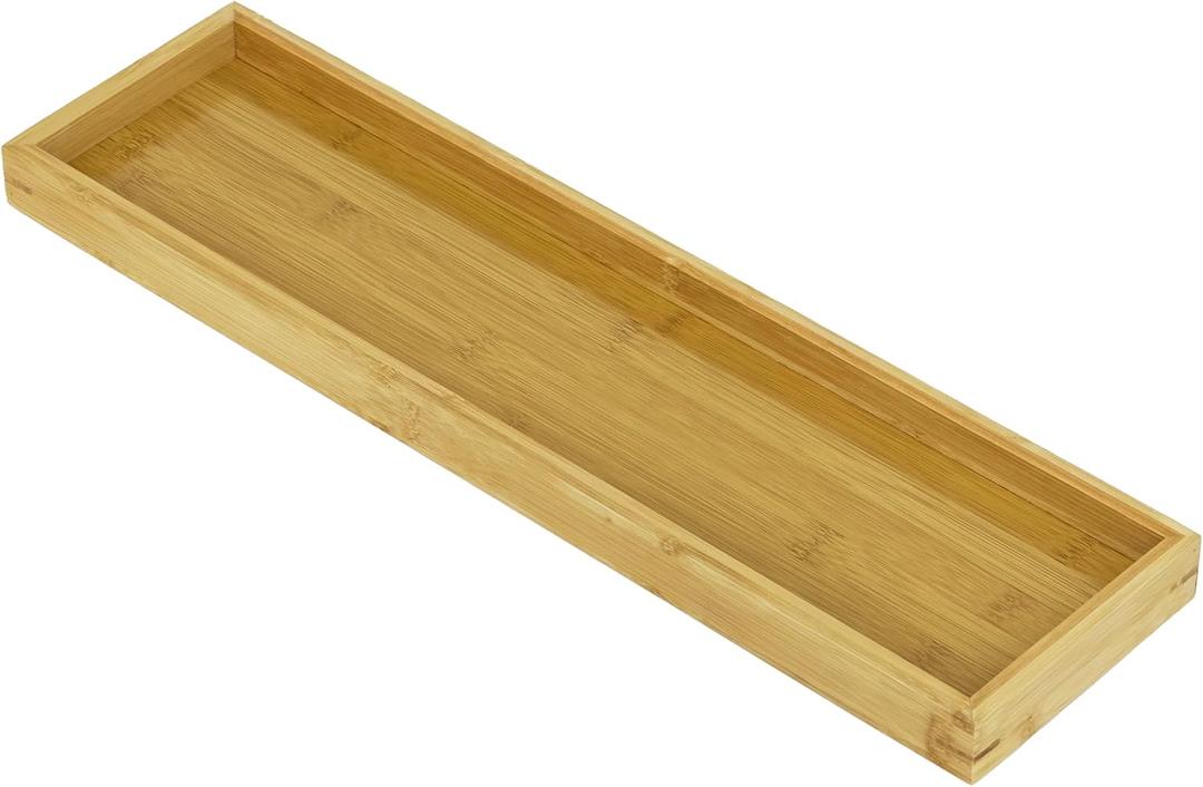 Bam & Boo Natural Bamboo Serving Tray Modern Rectangular (Bamboo, 19.1 x 5.25" x 1.2") for Food, Drinks, Decor, Vanity in Home, Kitchen, Bathroom, Coffee Table, Bed
