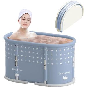 Portable Bath Tub No Installation, Foldable Bathtub for Adults, Separate Hot SPA Tub for Shower Stall, Non-Inflatable Ice Folding Bathubs, Family Soaking Baths (Gray, 37.421.621.6 inch)