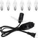 Salt Lamp Cord Replacement 1 Pack with Dimmer Switch 5 feet Lamp Cord and 6-Pack Halogen Salt Lamp Bulbs(15 Watts) (A Type Clip Scoket)