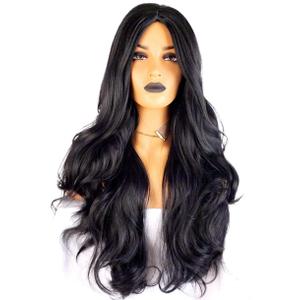 Long black straight Angel's Desire wig Costume 30 in wig Wavy Curly 29.5 inches Wigs Natural Black Heat Resistant Fiber Side Part Women Synthetic Hair witch wigs for women