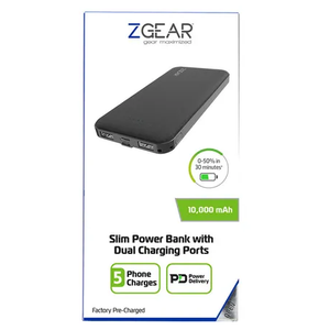 Zgear Slim Power Bank 10,000 mAh with DUAL Charging Ports