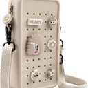 Silicone Crossbody Bag for Women, DIY Charm Compatible Perforated Hole Design, Compact Waterproof Lightweight Phone Purse with Adjustable Strap for Daily Use (Beige)