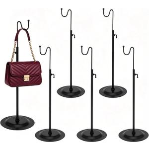 Adjustable Handbag Display Stand 6 Pack, Metal Purse Display Holder with Single Hook, Bag Rack Organizer for Boutique, Store Counter, Retail Shop & Home Tabletop, Black