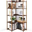 YGYQZ Bookshelf 5 Tier, Reversible Corner Bookshelf, 63" Tall Wood Corner Shelving for Living Room, Bedroom, Kitchen, Home Office, Rustic Brown, 5 Tier Bookcase