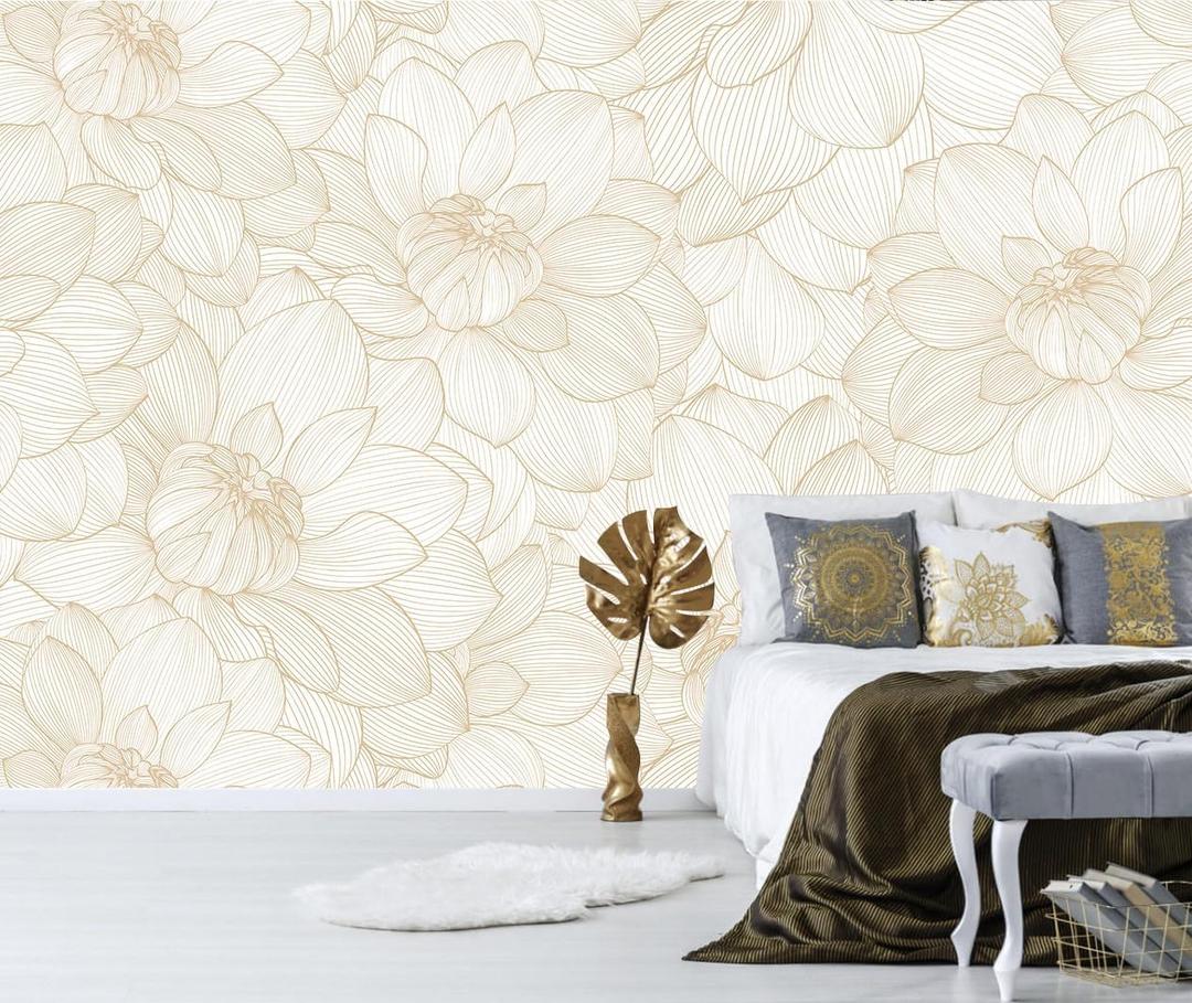 Peony Floral Beige Wallpaper Mural Peel and Stick for Living Room and Bedroom 82"x57" (ZZ-013)