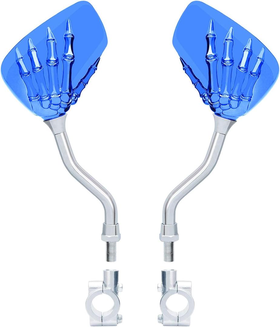 1 Pair Bicycle Mirror,Big View Bike Rear View Mirror Blindsight Multi Angle Adjustable Bike Mirror Billet Aluminum Chrome Plated Outside Skull Claw Style Also Suitable for Motorcycle Mirror (Blue)