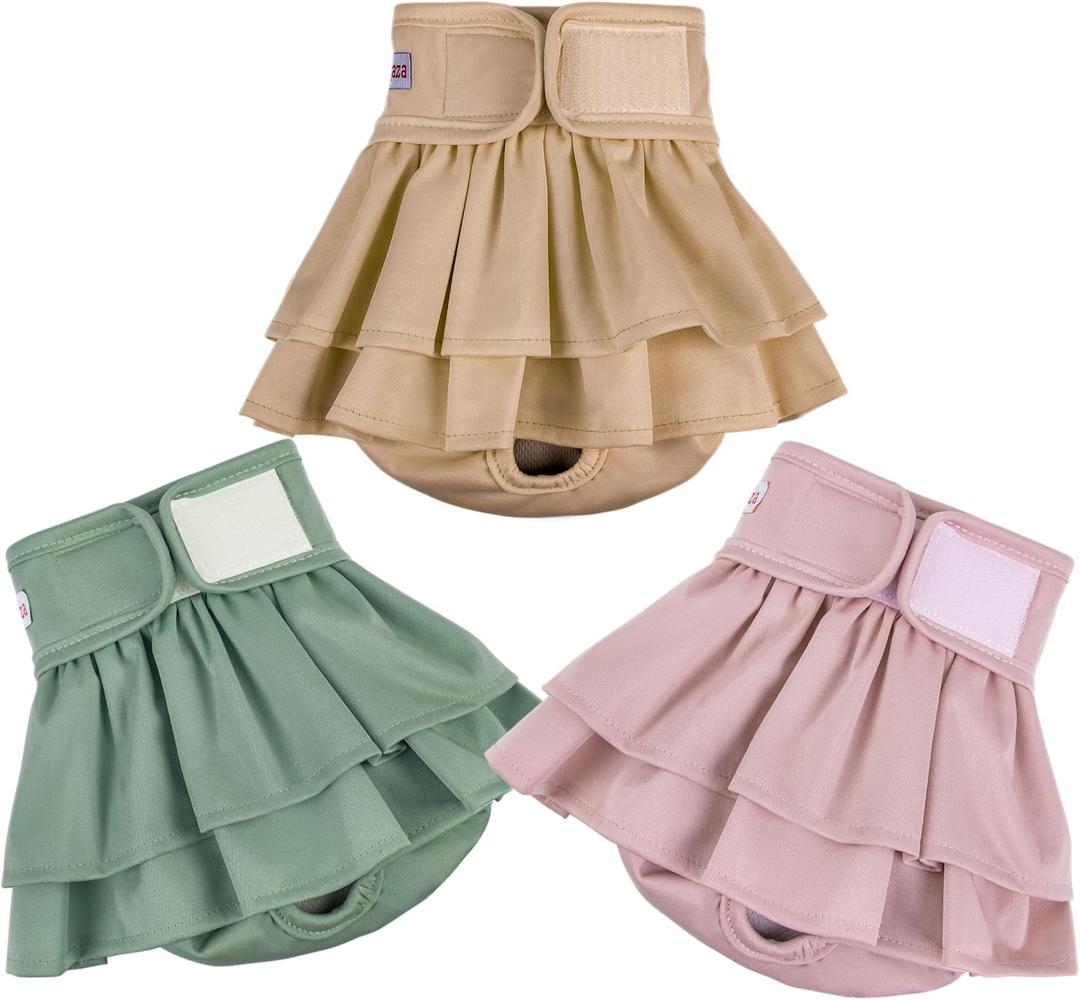 Female Dogs Diapers Belly Bands(3Pack), Washable Reusable Female Skirt Doggy Wraps Panties for Doggie Puppy Pooping Potty Training Incontinence Marking Paal para Perro Medium (Pink,Green,Champaign Gold)
