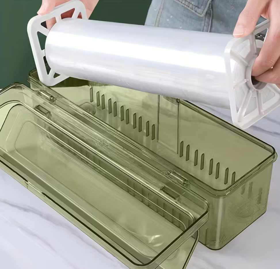 Upgraded Thick Cling Film Dispenser with Suction Base - Large Roll Kitchen Wrap Cutter for Home & Restaurant Use, Food-Safe PET Material