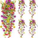 Artificial Fake Hanging Flowers Plants for Outdoor Spring Summer Decoration, 4pcs Faux Silk Realistic UV Sun Resistant Daisy for Outside Porch Patio Window Box Yard Home Decor (Colorful Mix)
