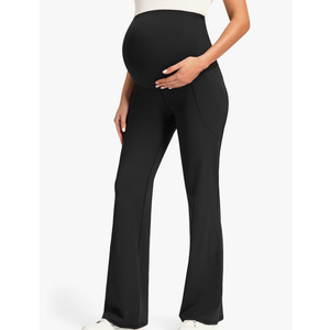 JOYSPELS Smooth Feeling Maternity Bootcut Pants with Pockets Over The Belly Flare Maternity Leggings Pregnancy Yoga Pants Size M