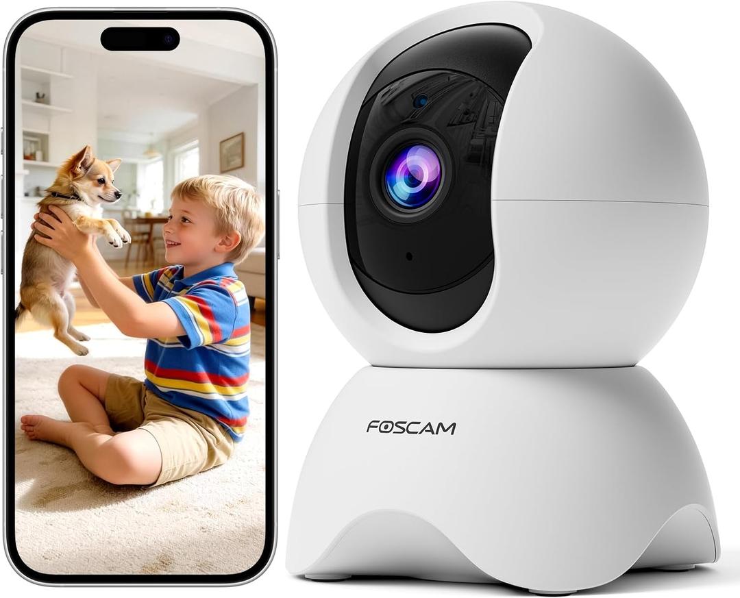 FOSCAM 3K Security Camera Indoor, 360° PTZ Baby & Pet Monitoring for Home Security, 5MP Night Vision, Human/Pet Auto Tracking, Motion & Sound Alerts, 2-Way Audio, 2.4GHz Wi-Fi (R5 White)