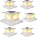 Dynaming Pack of 6 Solar Post Cap Lights Outdoor, White Shell Fence Post Solar Lights Fit for 4x4 5x5 Vinyl/Wooden Posts, High Brightness Warm White SMD LED Lighting Decor for Garden Deck Patio