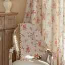 OYX Pink Boho Floral Curtains 63 Inch Long 2 panels, French Vintage Farmhouse Patterned Decor Window Drapes With Tassels, Girls Semi-Sheer Light Filtering For Bedroom Living Room (Rod Pocket, 52Wx63L)