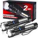 2 Pack LED Rechargeable Flashlights, 90,000 High Lumens Super Bright Flash Light, 7 Modes with COB Light, IPX6 Waterproof, Adjustable Focus Tactical Flashlights for Home Camping and Emergencies