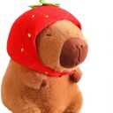 Capybara Plush Toy Wear Strawberry Hat Stuffed Animal Pillow, Cute Capybara Plushie for Kids, Boys & Girls, Birthday Gift Valentines Days Easter Gift 9"