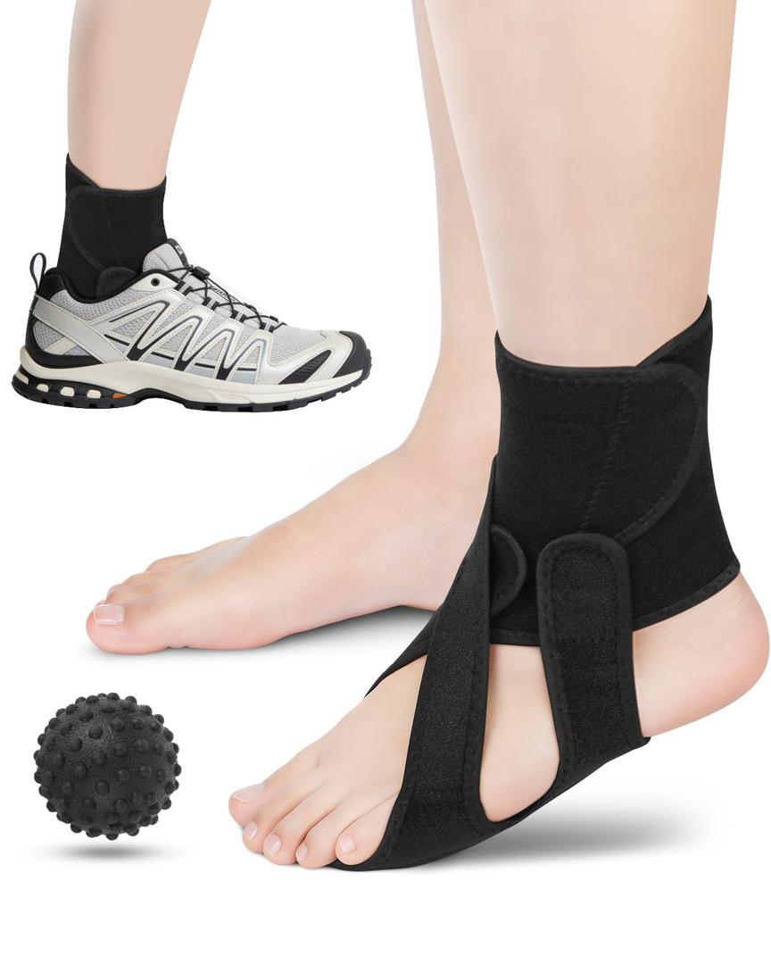 Foot Drop Brace Adjustable Foot Brace for Walking, Ankle Foot Orthosis Provide Foot Drop and Ankle Support, for Walking with Shoes, Socks, or Barefoot, for MS, TBI, Stroke, Use Day & Night, Includes a Massage Ball