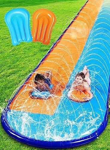 Sloosh 22.5FT Double Water Slides, Heavy Duty Lawn Slip and Slide with Sprinkler and 2 Inflatable Boards Backyard Yard Lawn Summer Outdoor Water Toy for Kids Adults