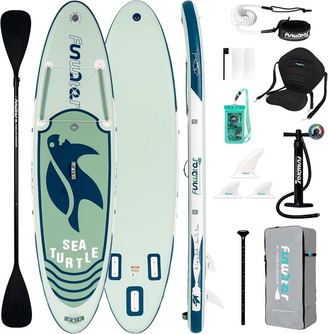 FunWater Inflatable Stand Up Paddle Board with Premium SUP Paddleboard Accessories, Anti-Slip EVA Deck, 11'/10'6'' Paddle Boards for Adults & Youth of All Skill Levels (Green Turtle)