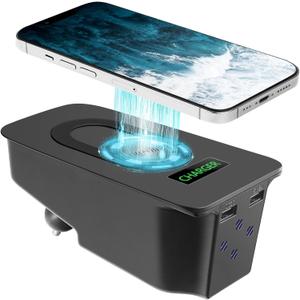 Car Wireless Phone Charger for Volvo 2014-2025 XC90 XC60 V90 V60 S90 S60 with QC 3.0 and USB Port Center Console Accessories Charging Pad (with Light)