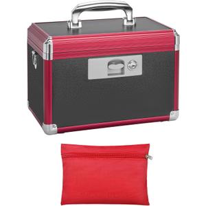 Secure Medicine Lock Box with Key, Childproof Metal Medication Storage Organizer for Home & Travel, Layered Aluminum First Aid Box, Portable & Durable  11.2" x 7.6" x 7.6" Black & Red (Medium)
